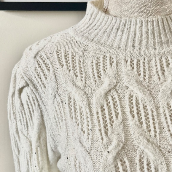Express White Sequin Metallic Sweater - Picture 2 of 4